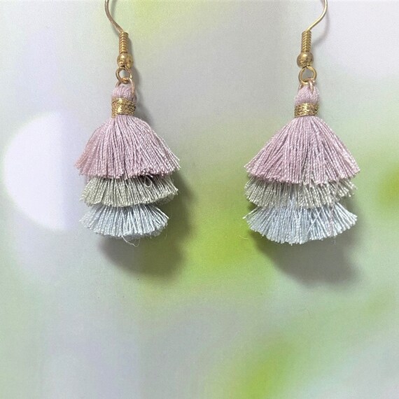 Pastel Fringe Earrings Tassel Dangle Earrings Light Pink Fringe