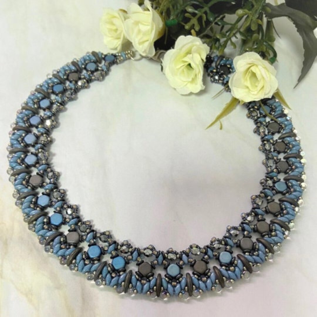 Blue Statement Necklace, Blue Beaded Bib Necklace, Boho Jewelry 