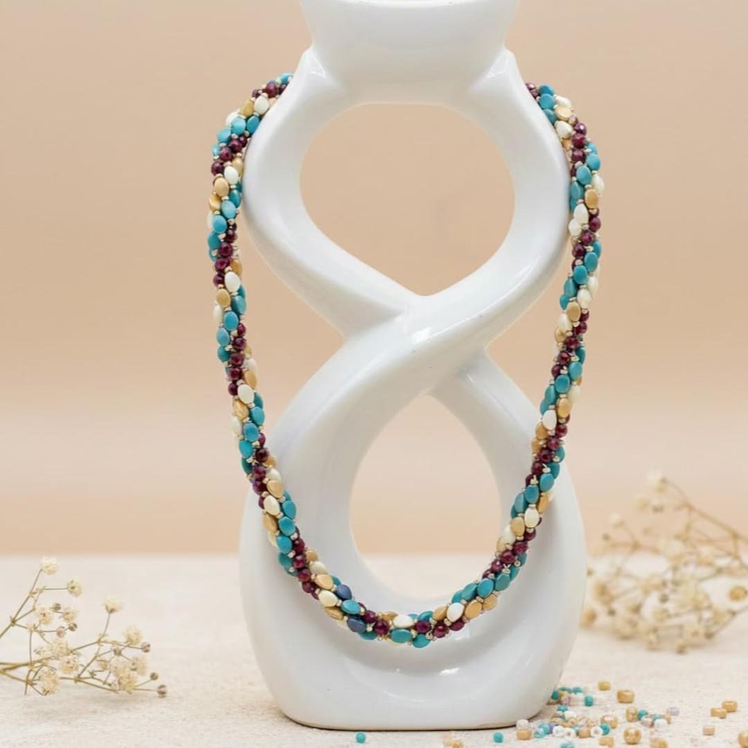 Colorful Spiral Beaded Necklace, Multi-color Twisted Statement Necklace ...