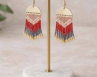 Boucles d'oreilles en perles et franges colorées, boucles d'oreilles pendantes élégantes dégradées