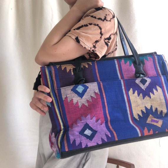 Guatemalen Woven Bag:  Bright Plaid Wool - image 1