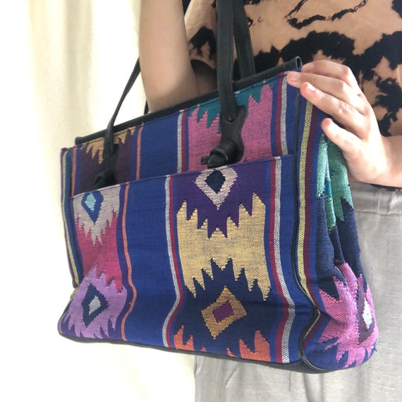 Guatemalen Woven Bag:  Bright Plaid Wool - image 2