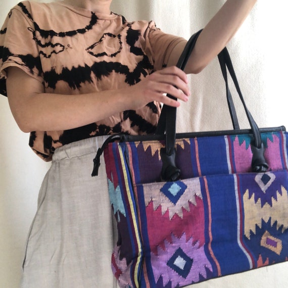 Guatemalen Woven Bag:  Bright Plaid Wool - image 5