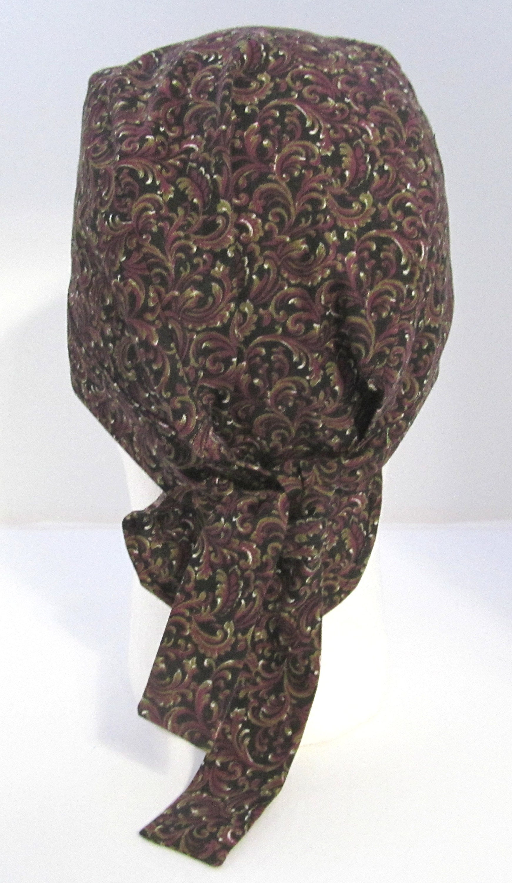 Do Rag Burgundy, Green and Black Swirl Print Cotton Biker Skull Cap Doo ...