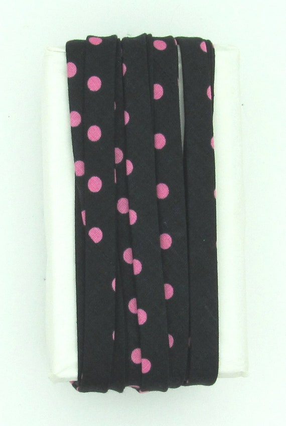 Bias Tape Bright Black Pink Polka Dot Handmade 1/2 Inch Double Fold Sold by  the Foot One of a Kind Unique Quilting Clothing Trim Cotton OOAK 
