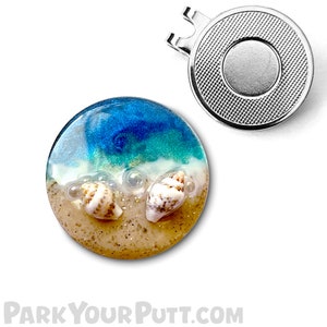 Women&#39;s Golf Gift Idea - Unique Beach Theme Golf Ball Marker made with REAL shells and sand!  The PERFECT ladies golf tournament gift idea!