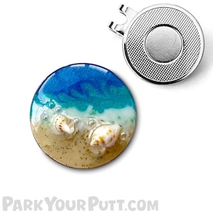 Women&#39;s Golf Gift Idea - Unique Beach Theme Golf Ball Marker made with REAL shells and sand!  The PERFECT ladies golf tournament gift idea!