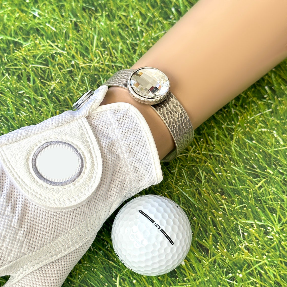 Golf Jewelry Hammered Silver Golf Ball Marker Bracelet