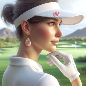 Unique Women&#39;s Golf Gift Idea! - Golf Ball Marker with Magnetic Hat Clip, and Matching Earrings.  Hand made with REAL dried pressed flowers