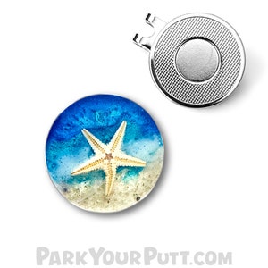 Women&#39;s Golf Gift Idea - Beach Theme Golf Ball Marker made with REAL sand and a tiny starfish - PERFECT ladies golf tournament gift idea!
