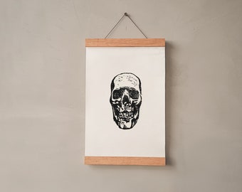 A4 Linocut Print | Anatomical Skull | Handmade Print