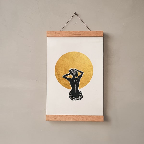 A4 Linocut Print | The Resilience - Gold | Feminist Art | Handmade Print