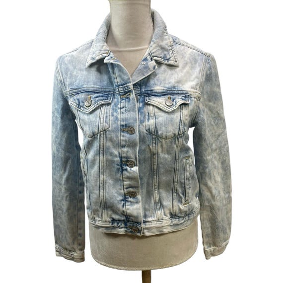 Forever 21 Womens Acid Wash Denim Jacket Light Wash S Y2K Distressed Trucker