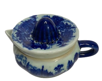 Victoria Ware Ironstone Flow Blue Citrus Juicer Reamer 2 Piece Set Landscape