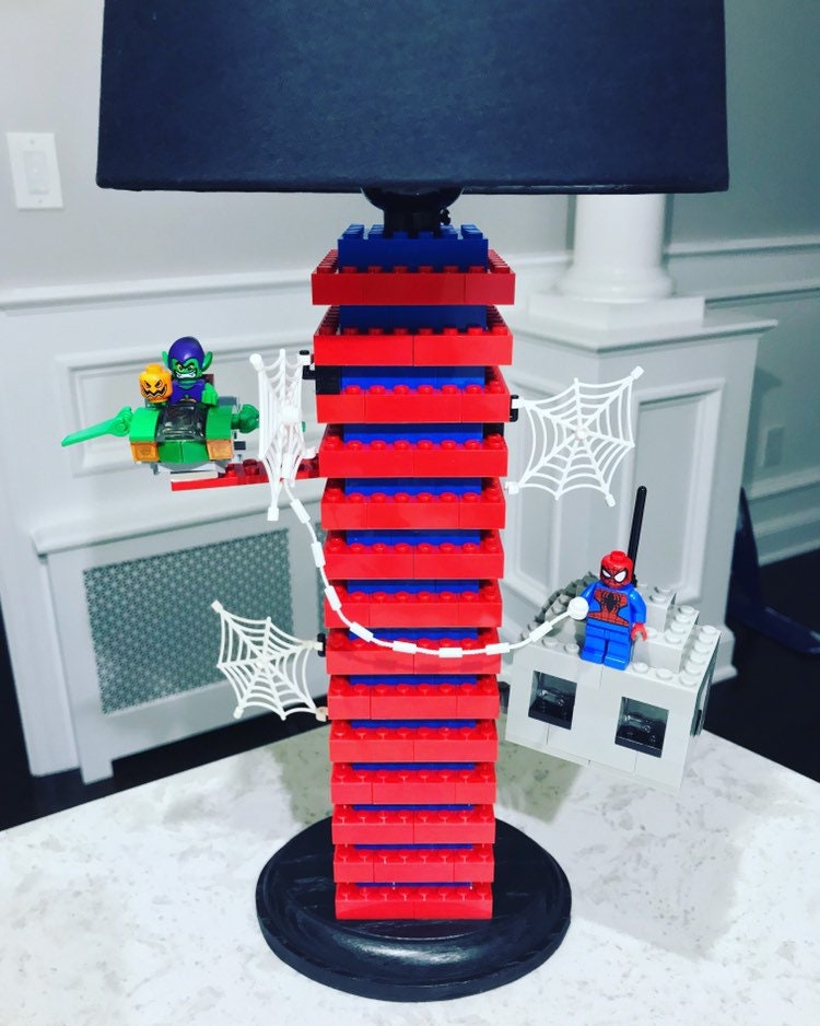 Spiderman Lamp Made Of Lego Bricks