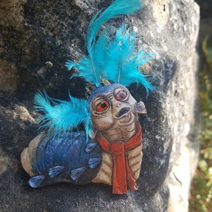 Labyrinth Worm - hand tooled leather hair barrette metal clip