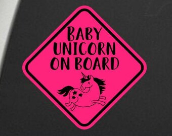 Baby Unicorn on Board Decal - Two Color. Unicorn Decal, Baby Unicorn Decal, Unique Baby on Board Decal, Baby on Board, Unicorn on board