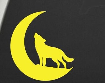 Wolf Mond Aufkleber, Wolf heulender Mond Vinyl Aufkleber, heulender Wolf und Mond Aufkleber