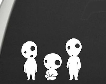 Kodama set of 3, Kodama stickers, kodama vinyl decals, tree spirit stickers, tree spirit decals, forest spirits, little white spirits
