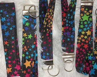 Glittery Sparkly Rainbow Keychain wristlet, keychain bracelet, keyring bracelet, key ring bracelet, never lose your keys