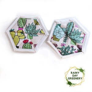 Cactus and Succulent Hexagon Fabric Coasters, Set of 2 Coasters, Coasters Set, Hexagon Coasters, Fandom coasters