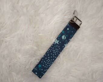 Blue space Keychain with wristlet, keychain bracelet, keyring bracelet, key ring bracelet