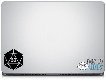 D20 - 20 sided dice - one dice - gamer vinyl decal sticker - great for car window -  filled dice - choose your size and color