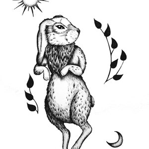 Desenho de ilustração com tinta de coelho branco 4x6 5x7 ou 8x10 impressão artística - Original não à venda