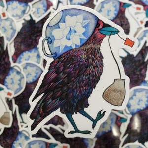 Adesivo de vinil Tea Loving Crow - duas opções