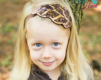 Brown Leaf Headband - Sequin Headband - Holiday Headband - Autumn Headband - Brown Leaf Headband - Brown Fall Headband - Brown Headbands