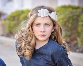 Gray Bow Headband - Jumbo Bow Headband - Bow Headband - Felt Bow Headband - Felt Bow - Gray Bow - Large Bow - Headband for Women - Girls Bow