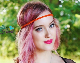 Orange Boho Headband - Halo Headband - Bohemian Headband - Forehead Headband - Boho Headband - Adult Boho Headband - Hippie Headband