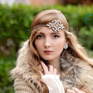 Brown Gatsby Headband - Rhinestone Headband - Brown Headband - Prom Headband - Crystal Headband - Adult Headband - Womens Headband - Brown