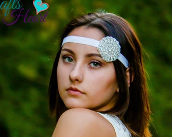 Rhinestone Headband - Wedding Headband - Bridal Headband - Flower Girl Headband - Round Crystal Headband - Adult Headband - Gatsby Headband