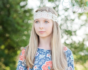 Lace Headband - Bridal Headband - Ivory Lace Headband - Boho Headband - Bohemian Headband - Flapper Headband - Bride Headband - Lace Halo