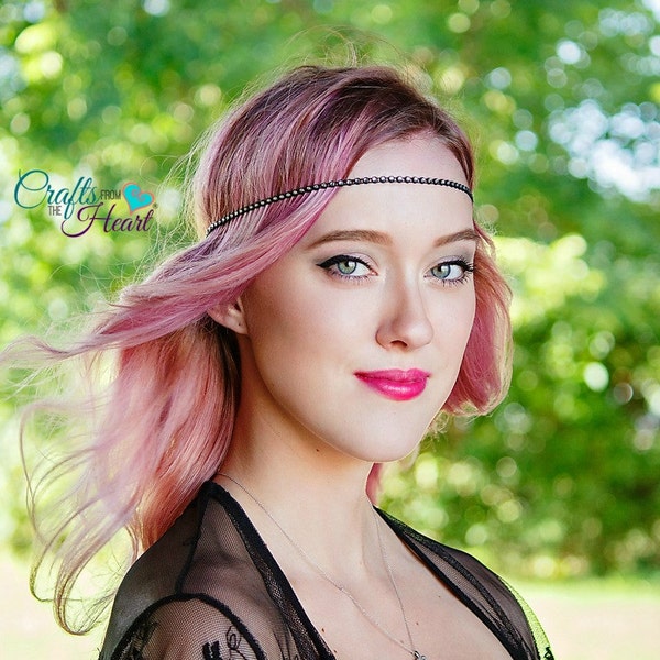 Rhinestone Boho Headband - Bohemian Headband - Boho Headband - Forehead Headband - Halo Headband - Hippie Headband - Rhinestone Headband