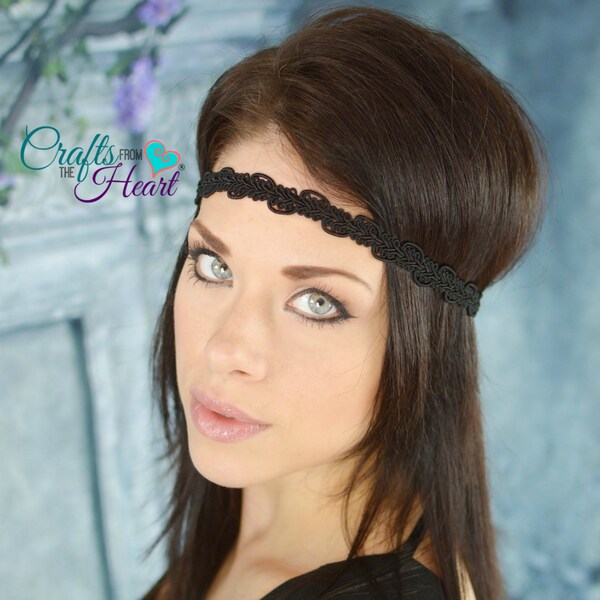 Black Boho Headband - Adult Headband - Bohemian Headband - Forehead Headband - Hippie Headband - Black Headband - Boho Headband  - Headbands