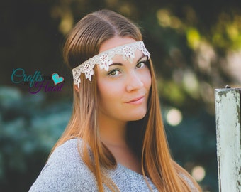 Lace Boho Headband - Silver Boho Headband - Bridal Headband - Flapper Headband - Lace Bride Headband - Hippie Headband - Boho Headbands