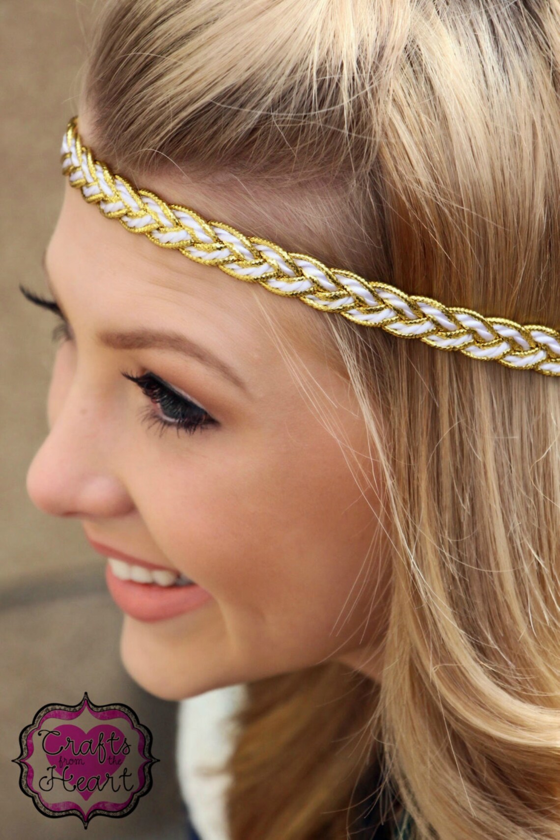 Boho Headband Gold White Braided Headband Hippie Headband Etsy