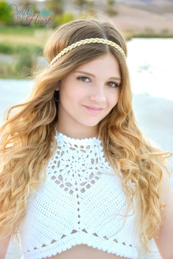 Boho Gold Headband - Gold White Braided Headband - Hippie  display picture 2