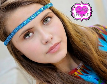 Turquoise Boho Headband - Bohemian Headband - Forehead Headband - Adult Boho Headband - Hippie Headband - Halo Headband - Sequin Headband