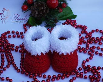 Handmade Red Santa Red Crochet Knitted Unisex Baby Santa Girl Boy Boots Shoes,Christmas  Booties,Santa Claus Boots,Gender reveal,baby shower