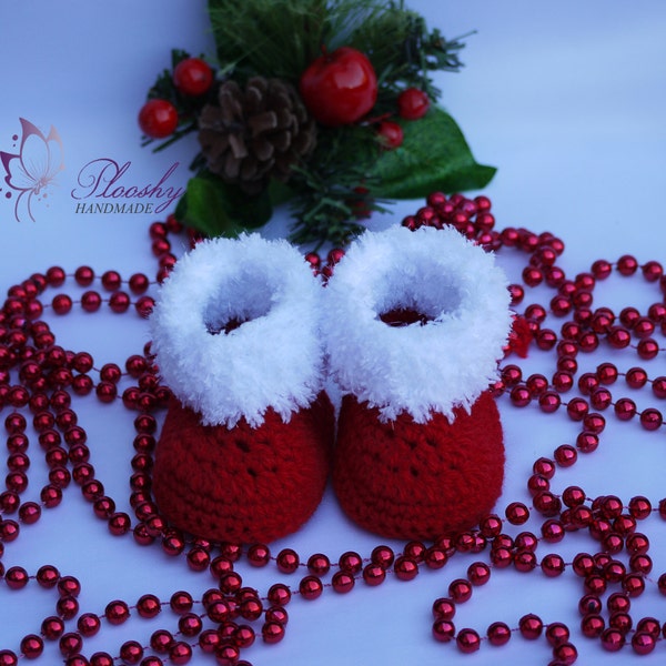 Handmade Red Santa Red Crochet Knitted Unisex Baby Santa Girl Boy Boots Shoes,Christmas  Booties,Santa Claus Boots,Gender reveal,baby shower