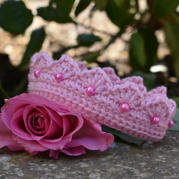 Tricot à la main Crochet Nouveau-né bébé fille rose unisex princesse diadème couronne, cadeau d’accessoire photo, accessoire photo, douche de bébé