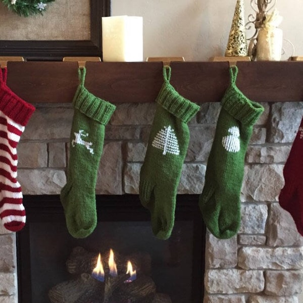 Hand Knit Christmas Stockings with cuff top