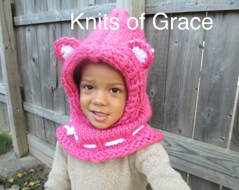Pink Kitty Hood/Cowl - Infant, Toddler, and Child sizes available