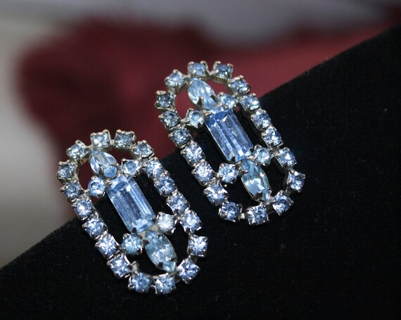 Ice Blue Rhinestone Clip On Earrings - image 3