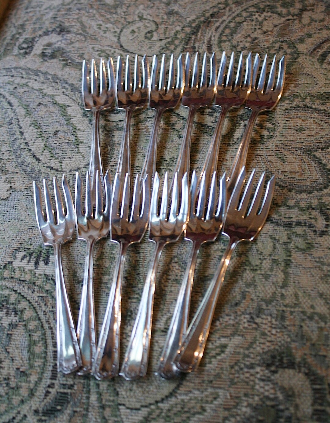Wallace Silversmiths Salad Forks With Slanted Prongs, Louvre Pattern