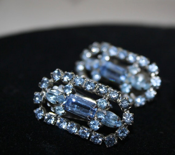 Ice Blue Rhinestone Clip On Earrings - image 1