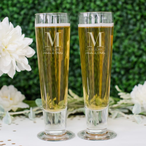 Personalized Beer Can Glass Wedding Gift set of TWO Custom Etsy